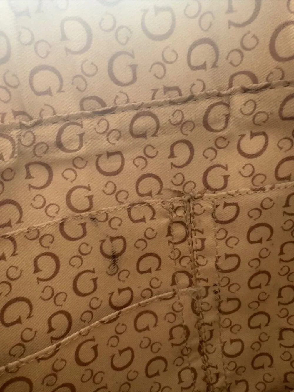 GUESS Beige Monogram Contemporary Classic Satchel Y2K Bag Chic Top Handle Purse